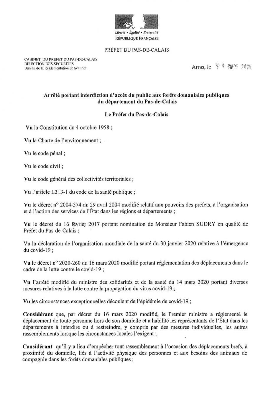 Arrete du prefet foret domaniale