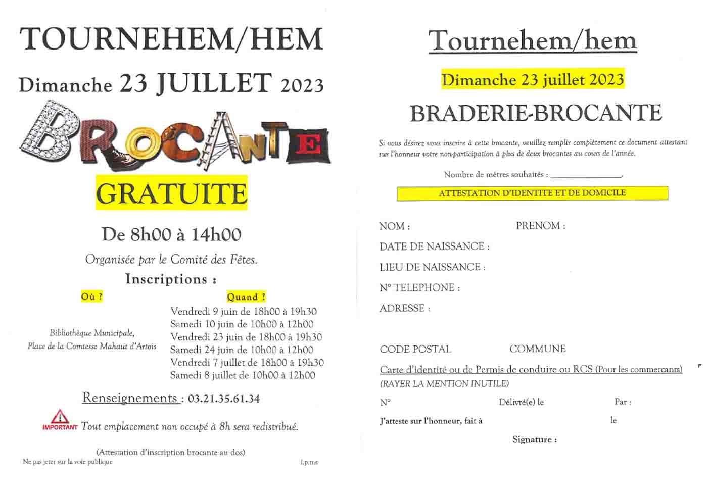 Inscriptions brocante