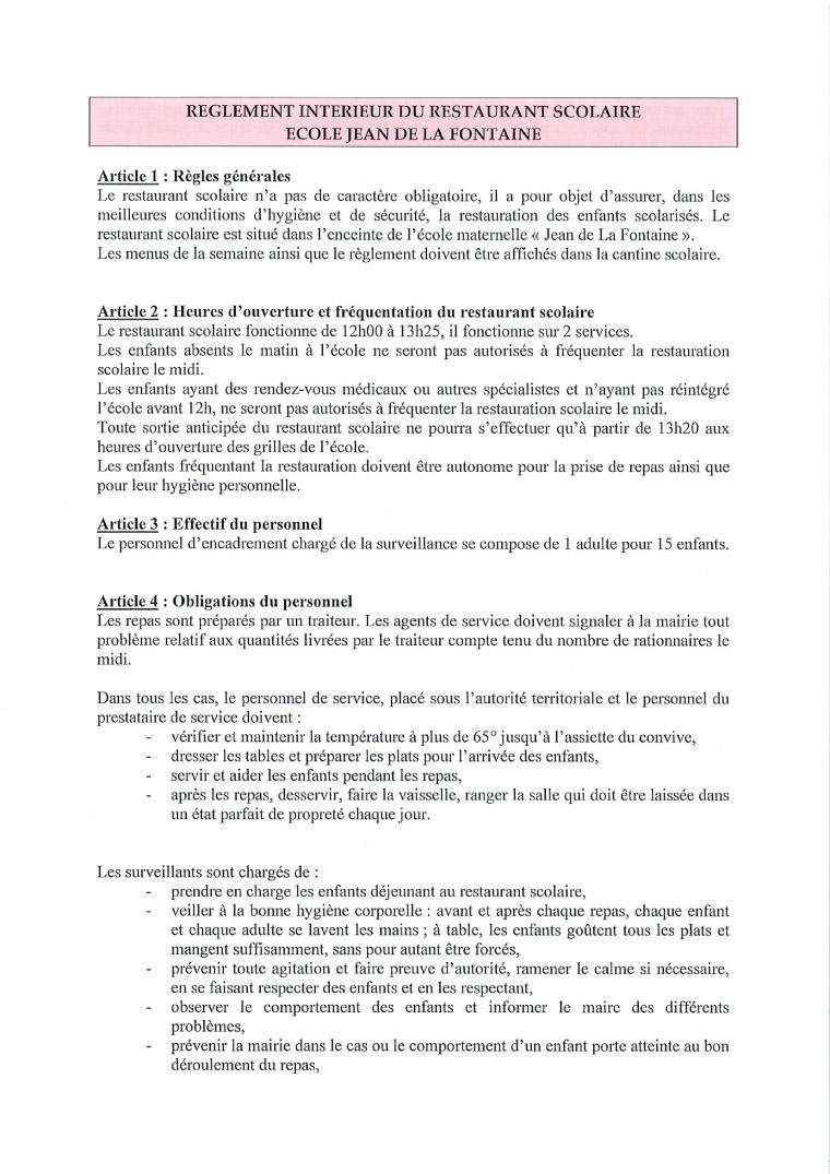 Reglement cantine 1