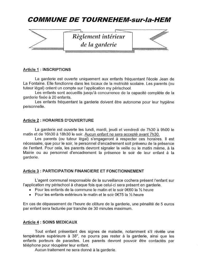 Reglement garderie 1