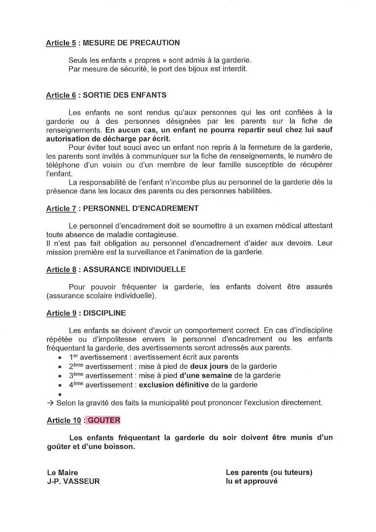 Reglement garderie 2