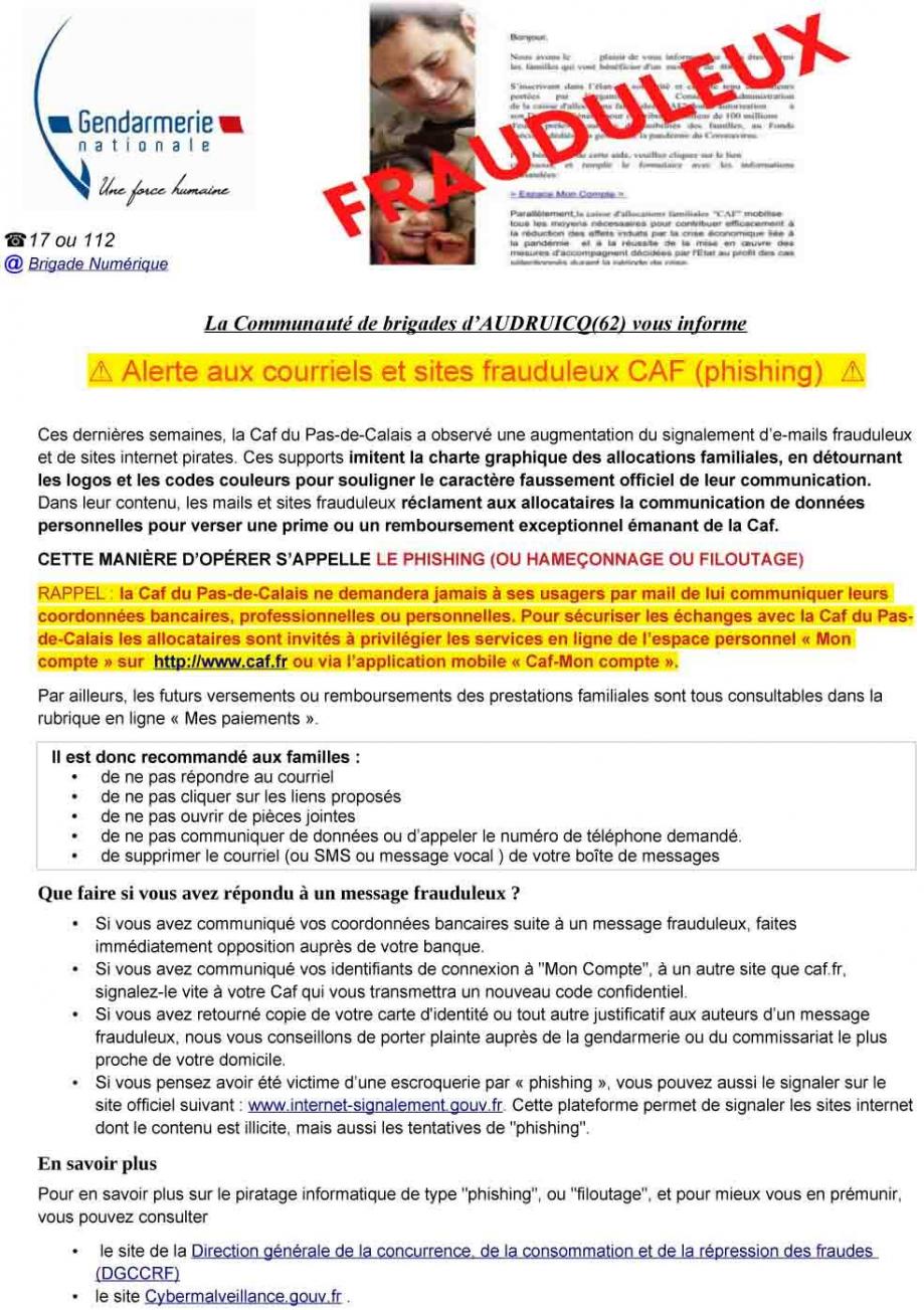 Sensibilisation phishing caf pas de calais